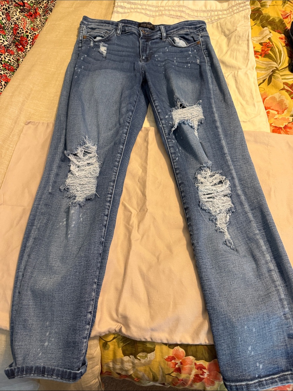 Judy Blue Medium Blue Distressed Boyfriend Jeans